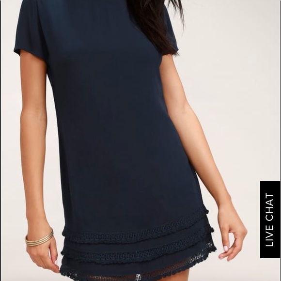 LULU’S BUENOS AIRES NAVY BLUE SHIFT DRESS - Picture 2 of 4